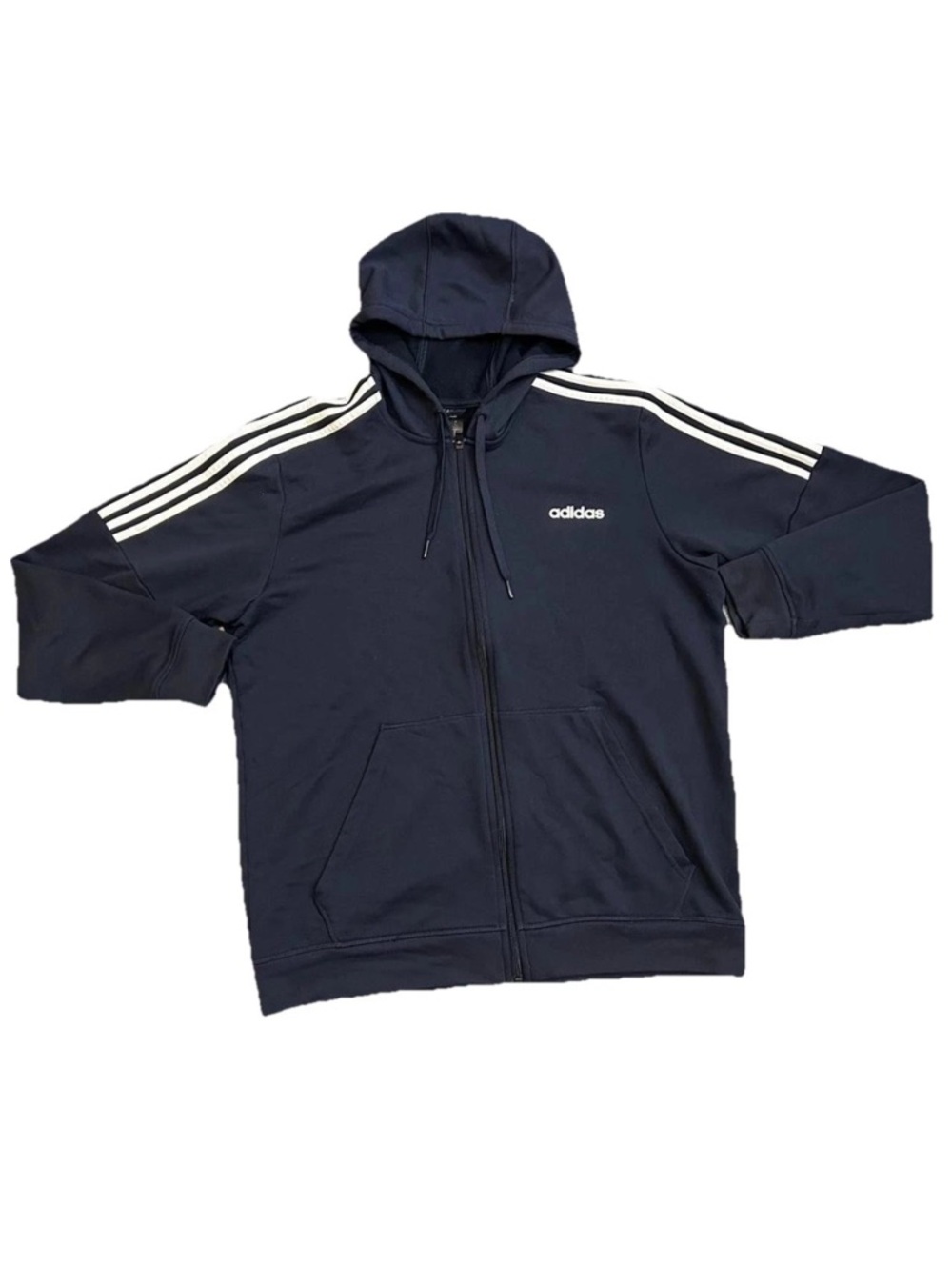 Adidas French Terry Full Zip Blue 3 Stripe Jacket Hoodie FN2746 Men's Size XL